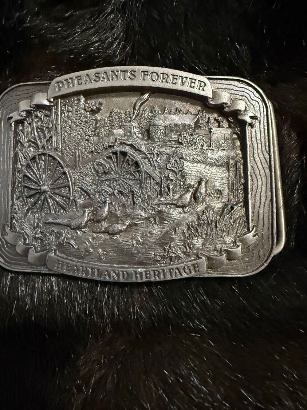 Vintage 1995 Pheasants Forever  Heartland Heritage Pewter Belt Buckle
